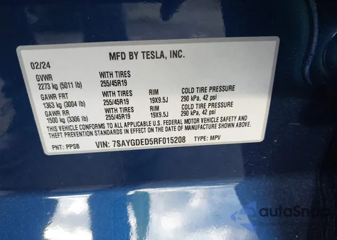 2024 Tesla Model Y Long Range Dual Motor All-Wheel Drive/Rwd from USA, damaged, VIN 7SAYGDED5RF015208